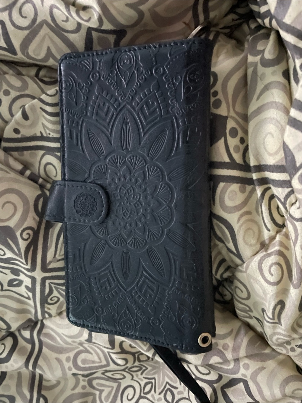 Embossed Floral Wallet Phone Case - Black. It fit an iPhone 8.